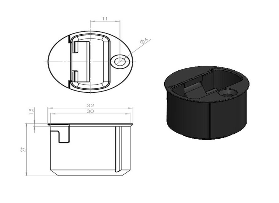 S2 boorpot zelfstellend zwart SKG2