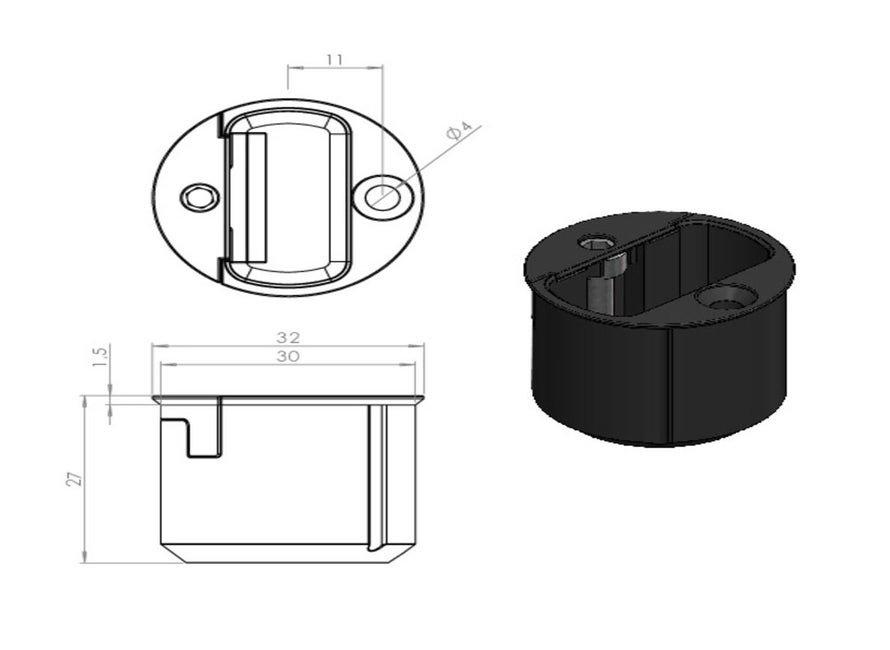 S2 boorpot nastelbaar zwart SKG2